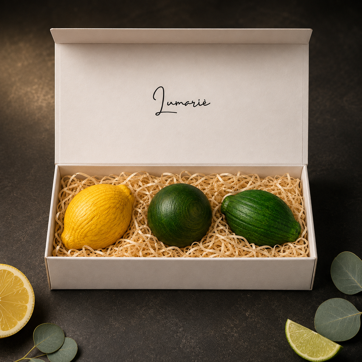 Frischekick 3er Duftholz-Set von Lumarie – Zitrone, Limette und Eukalyptus