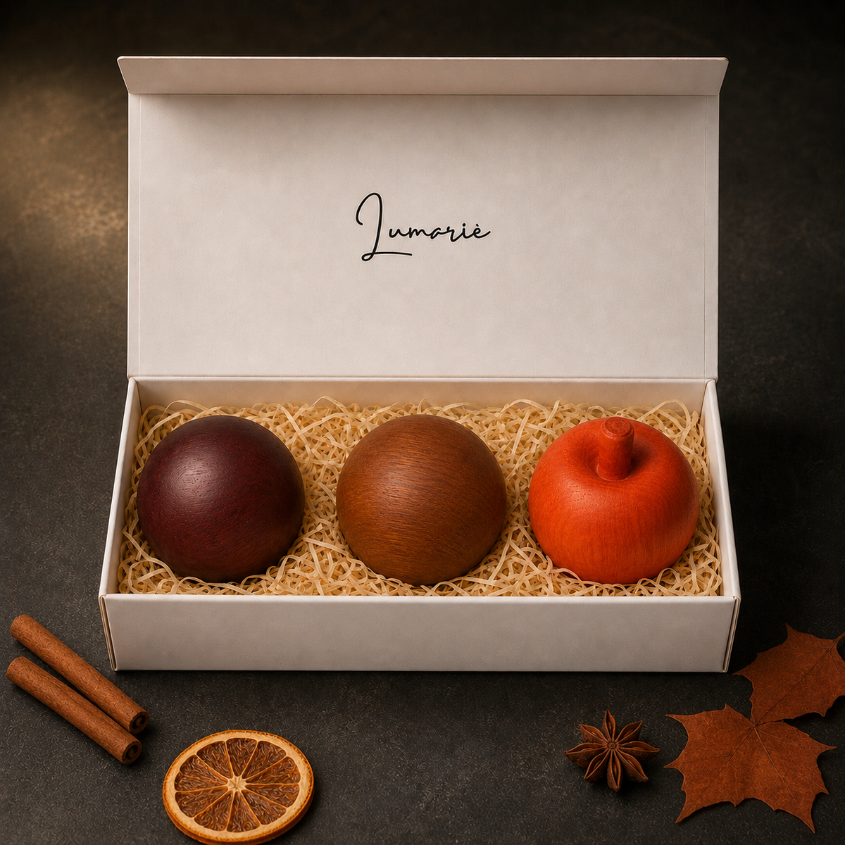 Herbstabend 3er Duftholz-Set von Lumarie – Sandelholz, Zimt und Orange