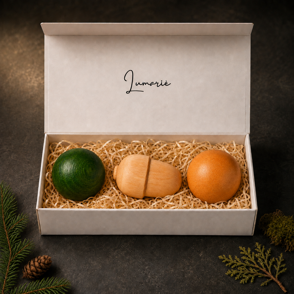 Waldruhe 3er Duftholz-Set von Lumarie – Tanne, Zeder und Zirbe